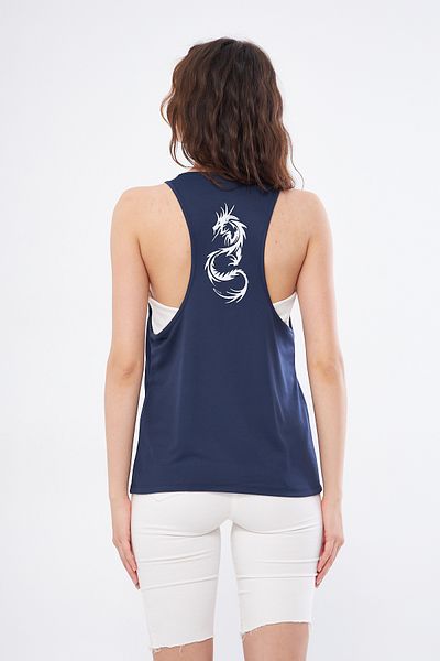 YÜKSEL IŞIK Sports Tank Top Dragon Printed Navy Blue Color