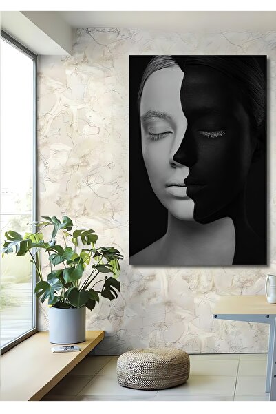 Teona Ahşap Ahşap Modern Sanat Estetik Soyut Dekoratif Siyah Beyaz Kadın İllü...