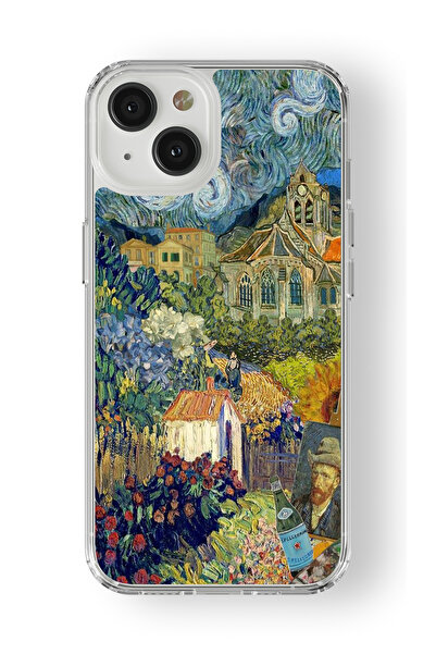 Space Star iPhone 14 Plus Uyumlu Van Gogh Kolaj Tasarım Baskılı Şeffaf Kılıf