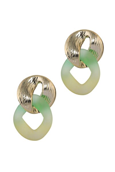 LABALABA Kadın Reçine Koleksiyonu Yeşil Renk Tonlamalı Çivili Model Geçmeli Zincir Halka Küpe