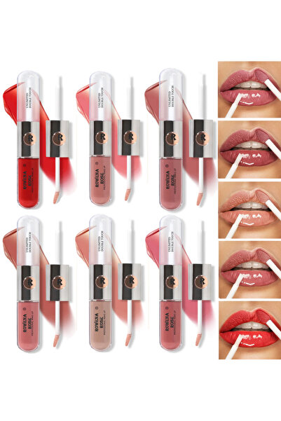 ROWENAROSE 6lı Matte Beauty Çift Taraflı Islak Ruj Ve Parlatıcı Seti A Serisi Waterproof