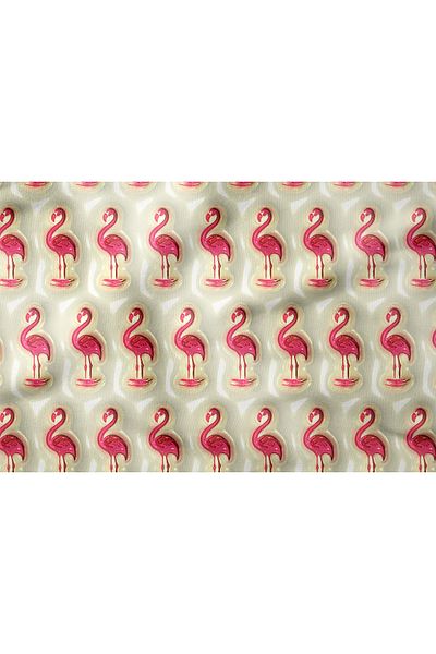 Tataroğlu Dijital Kumaş Ψηφιακό ύφασμα εκτύπωσης με μοτίβο Flamingo με κρεμ δάπεδο