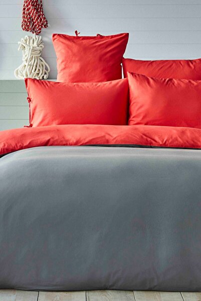 Nautica Home Pruva Red Anthracite Double Sided Single Duvet Set