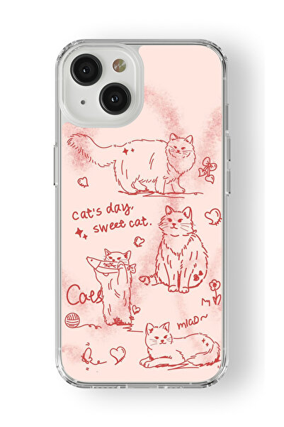 Space Star iPhone 15 Uyumlu Cats Day Tasarım Baskılı Şeffaf Kılıf