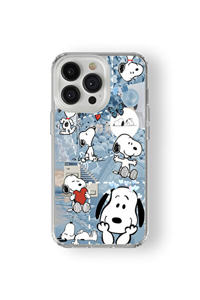 Space Star iPhone 14 Pro Max Uyumlu Snoopy Kolaj Tasarım Baskılı Şeffaf Kılıf