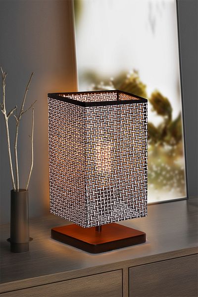 EFLIGHTDESIGN Wooden Lampshade Black Modern Stylish Bedroom Living Room Table Lamp