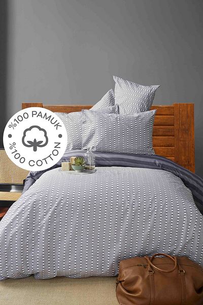 Nautica Home Funen Gray 100% Cotton Single Duvet Cover Pillow Set