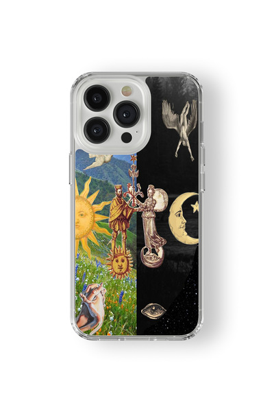 Space Star iPhone 14 Pro Max Uyumlu Gece ve Gündüz Tasarım Baskılı Şeffaf Kılıf