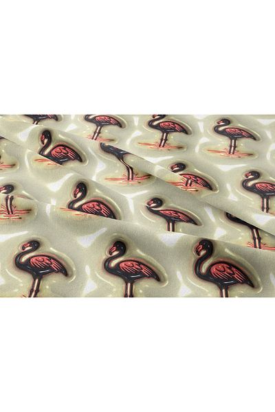 Tataroğlu Dijital Kumaş Ψηφιακό ύφασμα εκτύπωσης με μοτίβο Flamingo με κρεμ δάπεδο