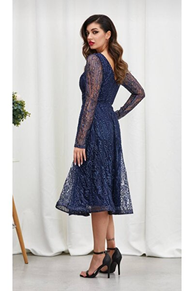 GÜZELLER Midi Boy Kare Yaka Sim Organize Kabartma Söz İsteme Nişan Nikah Elbisesi Abiyesi