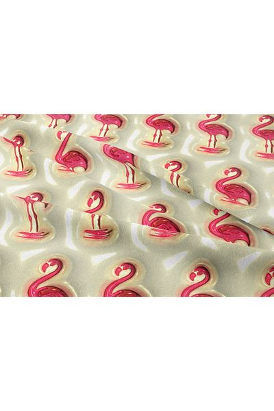 Tataroğlu Dijital Kumaş Ψηφιακό ύφασμα εκτύπωσης με μοτίβο Flamingo με κρεμ δάπεδο