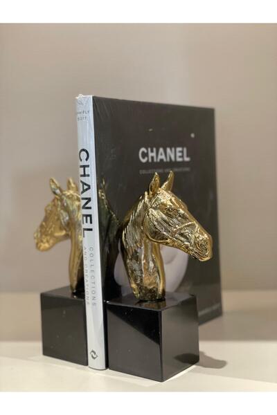 TASARIMHMODA Pirinç At İkili Kitap Tutucu Gold