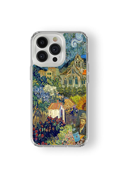 Space Star iPhone 14 Pro Max Uyumlu Van Gogh Kolaj Tasarım Baskılı Şeffaf Kılıf