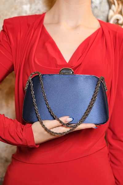 ROZA CANTA Navy Blue Satin Chain Strap Hand Shoulder Evening Dress Evening Bag