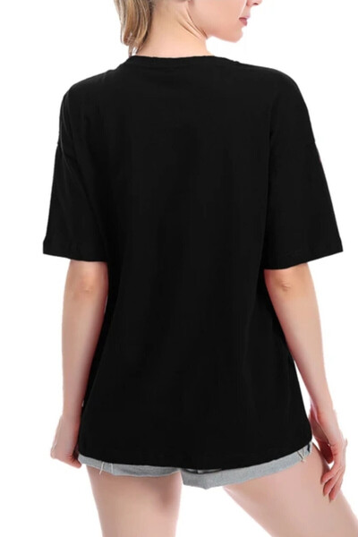 blackbonds Casualstyle Unisex Pamuk Siyah Bisiklet Yaka Oversize Tshirt