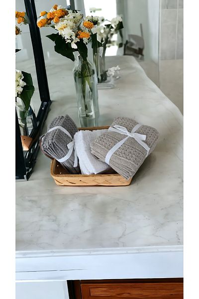 Havlu Denizi Ev Tekstil Ürünleri Beige color hand face towel set