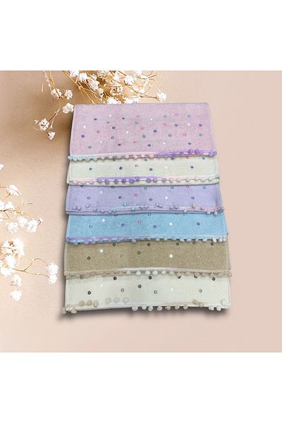 by ballı biocotton Biocotton Luxury Dowry Σετ Πετσέτες Προσώπου με Πομπόν Κεντημένο 6 τμχ Υψηλής Βάρους - 100% Βαμβάκι - 50x90