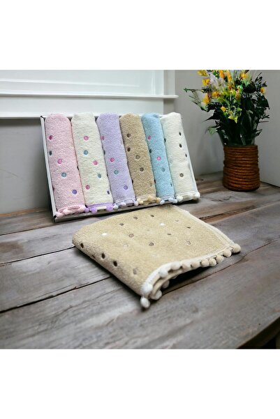 by ballı biocotton Набір рушників для рук і обличчя Biocotton Luks з помпонами та вишивкою, 6 штук, висока щільність - 100% бавовна - 50x90