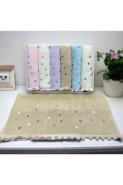 by ballı biocotton Biocotton Luxury Dowry Σετ Πετσέτες Προσώπου με Πομπόν Κεντημένο 6 τμχ Υψηλής Βάρους - 100% Βαμβάκι - 50x90