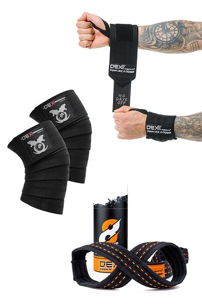 Dex Supports Lasting Energy Fitness Accessory Set Sports Knee Pad + 8 Loop Straps + Sports Wristband Set of 3
