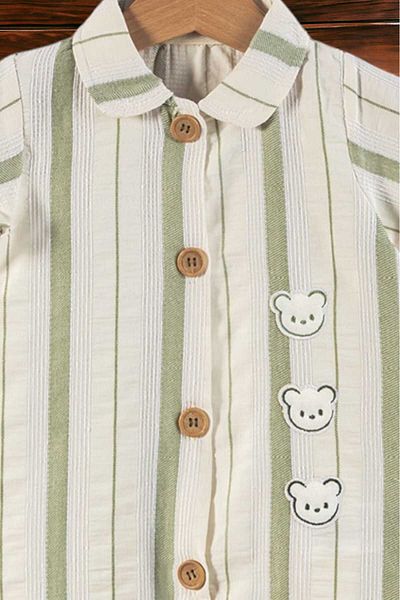 dinamik çocuk Baby Boy/Newborn Teddy Bear Embroidered Jumpsuit with Front Organic Buttons 3-6-9-12 months
