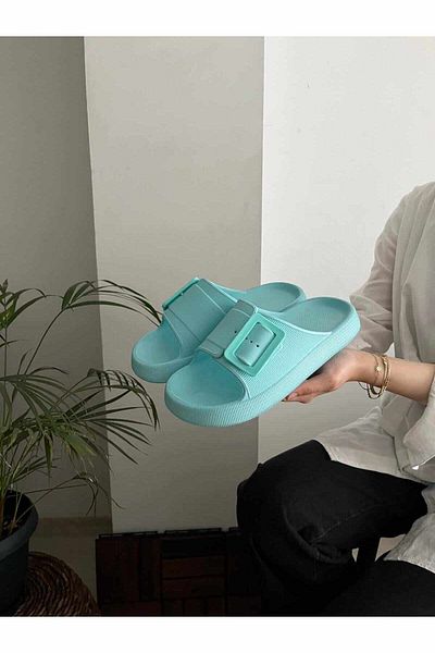Behtah Kundura Unisex μονή πόρπη Μαλακή χοντρή αντιολισθητική σόλα Soelite Beach Pool Garden Sea Daily Παντόφλες