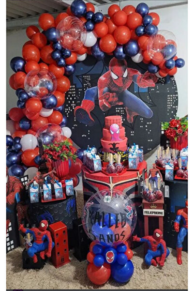 Çemrek Süs Parti مجموعة سلسلة بالونات سبايدرمان باللون الأحمر الداكن مكونة من...