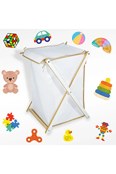 HOLTECH Ahşap Tasarım Katlanır Oyuncak Sepeti Düzenleyici Portatif Çamaşır Oy...