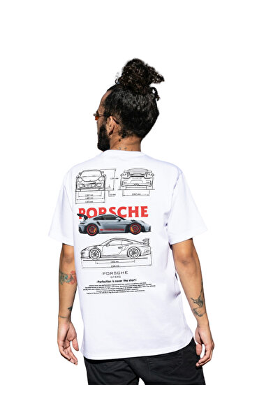 Belekoma Тениска с щампа Porsche на гърба, голям размер, 100% памучен плат