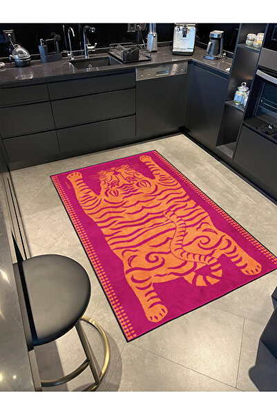 Rugs Modern Halı Pembe Tonlarında Kaplan Desenli Dokuma Taban Halı miravip540