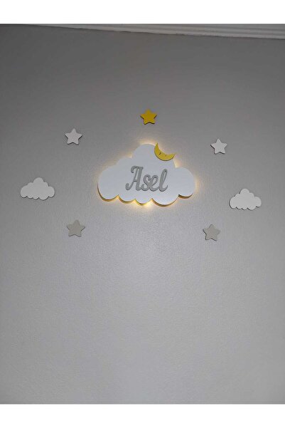 ARSERGROUP Bebek Hediyelik Ahşap Isimli Bulut Gece Lambası Ledli Aydınlatma Y...