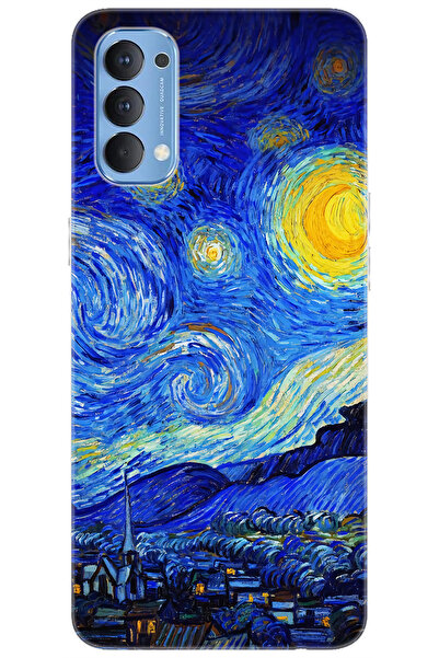 OPPO Reno 4 (CPH2113) Uyumlu Kılıf Desen Baskılı Silikon Starry Night Yıldızl...