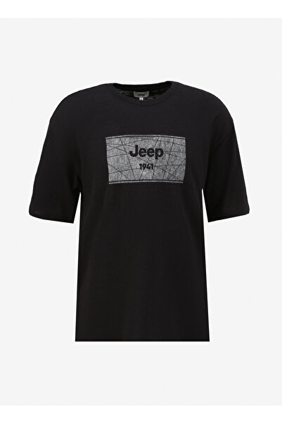 Jeep Siyah Erkek Bisiklet Yaka Loose Fit Baskılı T-Shirt C4SM-TST4647