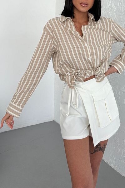 Edit by Trendyol Beige Fitted Woven Shirt TEDSS24GO00018