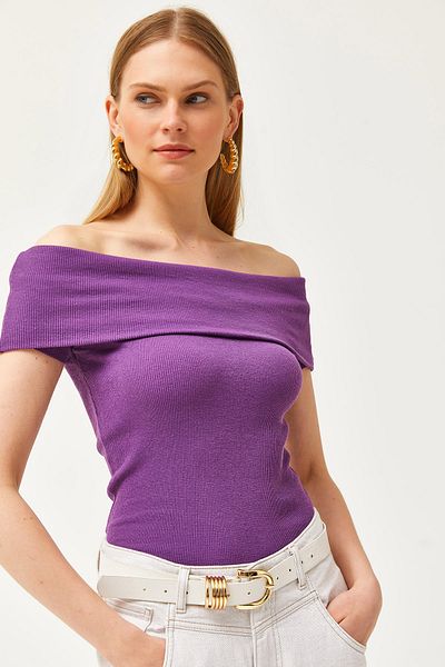 Olalook Γυναικεία Μωβ Μαντόνα γιακά Μπλούζα Lycra BLZ-19002586