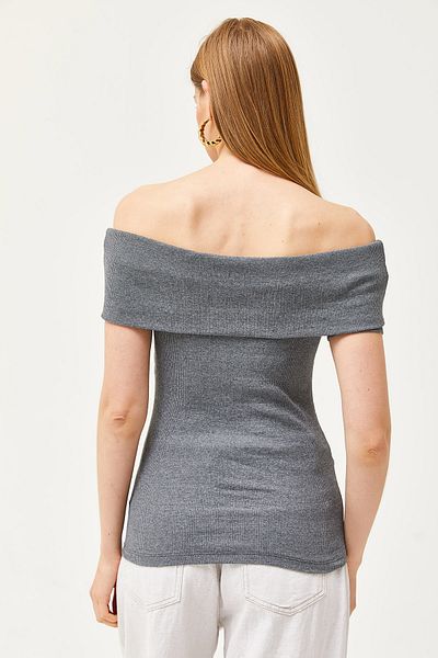 Olalook Γυναικεία μπλούζα με γιακά Madonna καπνιστή Lycra BLZ-19002586
