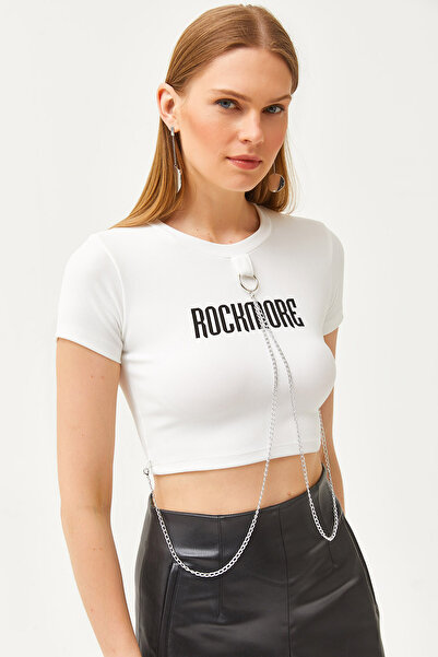 Olalook Bluză Crop Otomană Accesorie Albă Damă BLZ-19002603