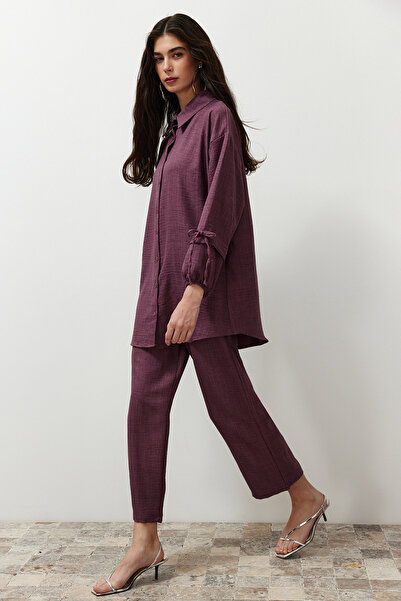 Trendyol Modest Szilvás vászon megjelenésű felső és alsó szett TCTSS24US00062