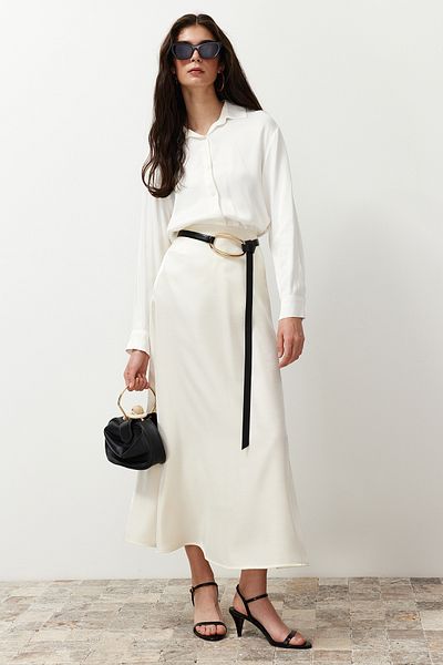 Trendyol Modest Krémes szatén szőtt szoknya TCTSS24EE00017