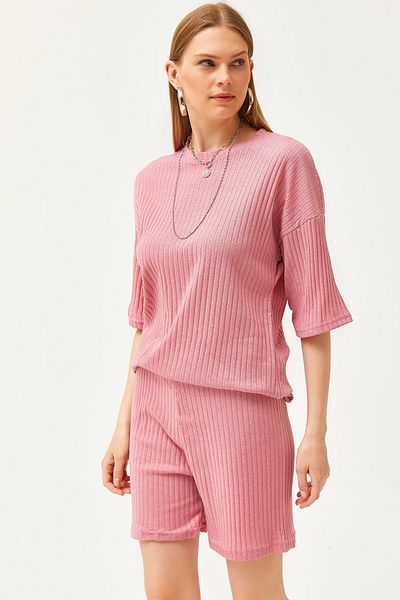 Olalook Damen-Set mit Unterteil und kurzer Strumpfhose sowie lockerer Bluse mit Rosenmotiv, TKM-19000200