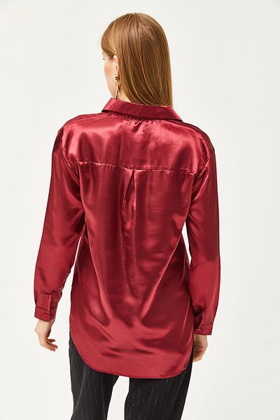 Olalook Cămașă țesută cu suprafață de satin strălucitor bordeaux GML - 19001195