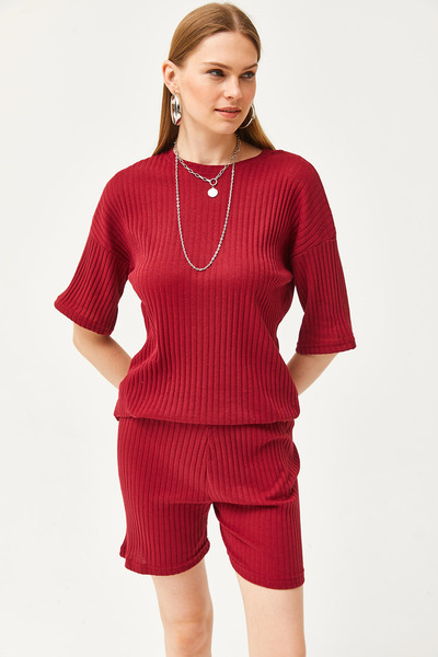 Olalook Női bordó alsó rövid harisnya felső bő blúz készlet TKM-19000200