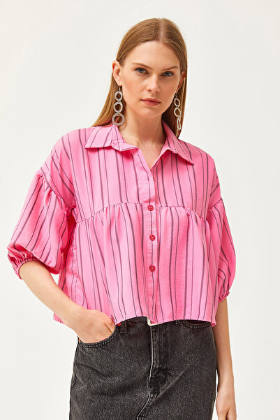 Olalook Γυναικείο πουκάμισο με ροζ ριγέ έξι κομμάτια GML-19001198