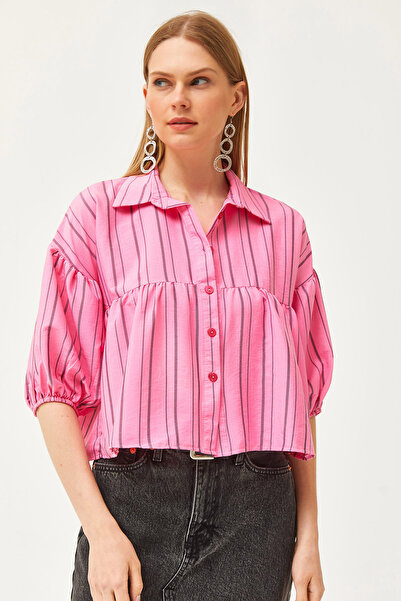 Olalook Γυναικείο πουκάμισο με ροζ ριγέ έξι κομμάτια GML-19001198