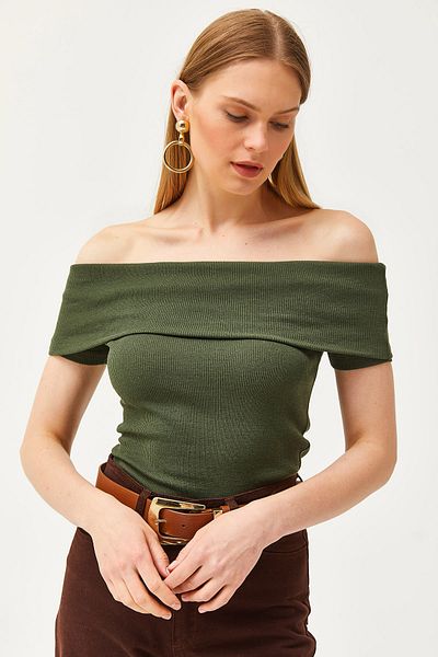 Olalook Γυναικεία Μπλούζα Lycra με Γιακά Madonna Khaki BLZ-19002586