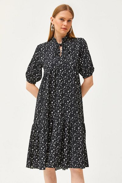 Olalook Women's Black Lace-up Collar Piece Dress ELB-19002134