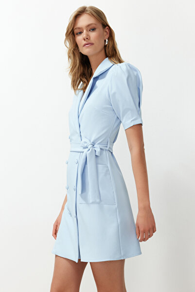 Trendyol Collection Blue Belted Mini Woven Jacket Woven Dress TWOSS20EL0236