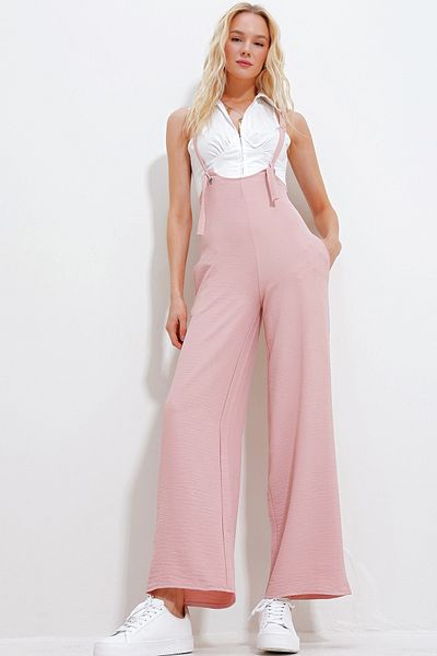 Trend Alaçatı Stili Rosa Damen-Salopet mit verstellbarem Riemen und verstecktem Reißverschluss und doppelter Tasche ALC-X11979