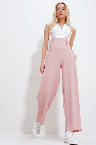Trend Alaçatı Stili Rosa Damen-Salopet mit verstellbarem Riemen und verstecktem Reißverschluss und doppelter Tasche ALC-X11979