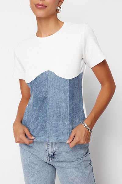 Edit by Trendyol Multicolored Regular Knitted T-Shirt TEDSS24TS00028